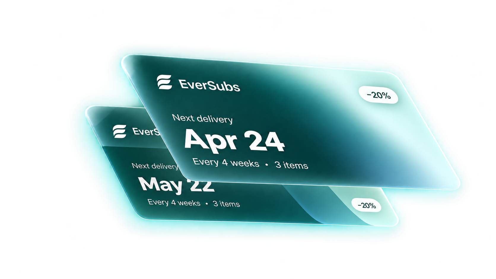 Stacked EverSubs delivery cards — next delivery Apr 24, every 4 weeks